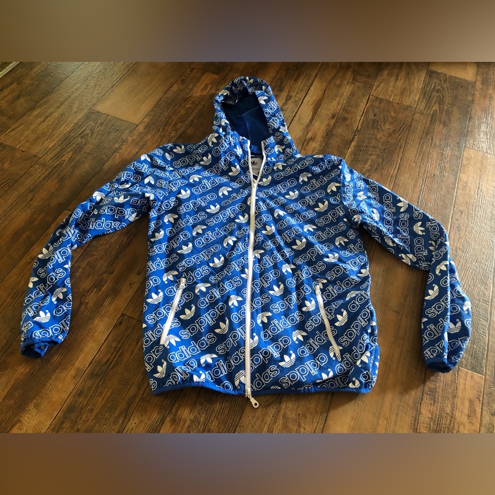 Adidas Originals Men's Monogram Tracktop/windbreaker Size Medium Blue White Zip